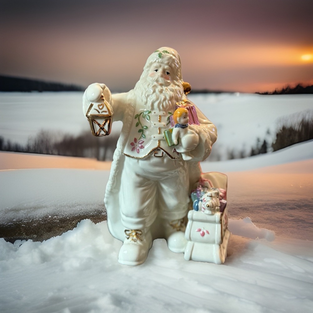 Vintage White Santa Figurine – Pastel Toys & Baby Doll,‎ 10." Holiday Decor